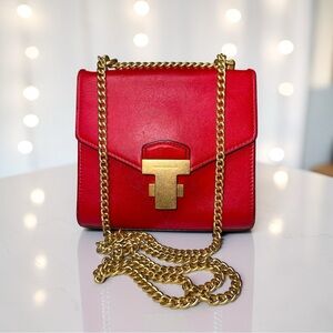 Tory Burch Juliette Red Leather Mini Shoulder Bag Gold Chain Italy